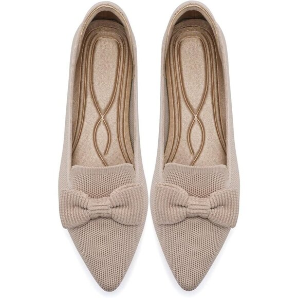 Shoes - Women Nude Pointed Toe Dressy Comfortable Knit Breathable Mesh Ballet Flats